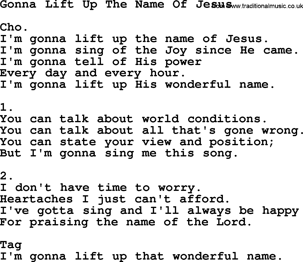 Apostolic & Pentecostal Hymns and Songs, Hymn: Gonna Lift Up The Name Of Jesus lyrics and PDF