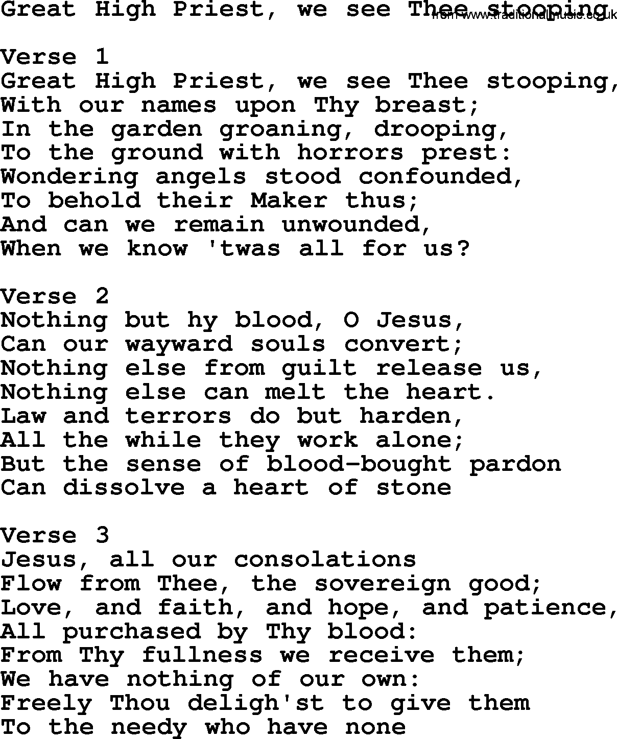 Apostolic and Pentecostal Hymns and Gospel Songs, Hymn: Great High Priest, We See Thee Stooping, Christian lyrics and PDF