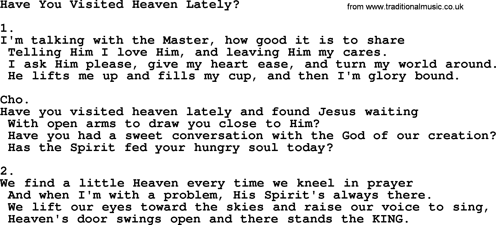 Apostolic & Pentecostal Hymns and Songs, Hymn: Have You Visited Heaven Lately_ lyrics and PDF