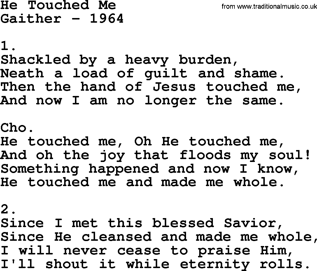 Apostolic & Pentecostal Hymns and Songs, Hymn: He Touched Me lyrics and PDF