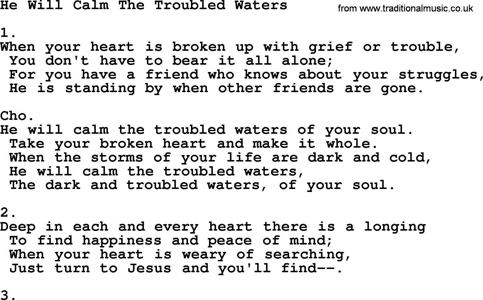 Apostolic & Pentecostal Hymns and Songs, Hymn: He Will Calm The Troubled Waters lyrics and PDF