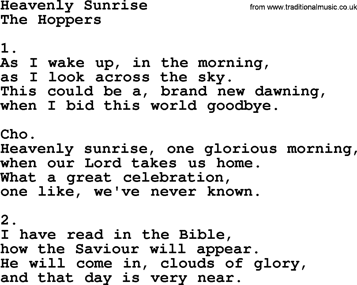 Apostolic & Pentecostal Hymns and Songs, Hymn: Heavenly Sunrise lyrics and PDF
