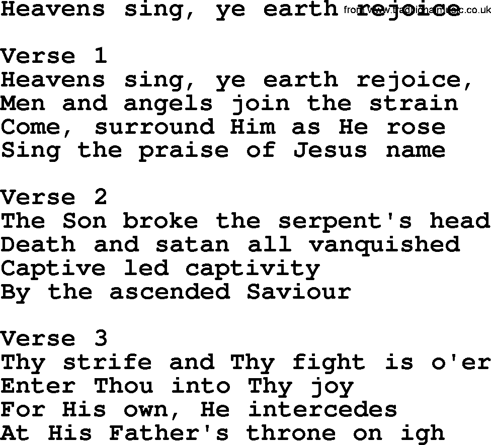 Apostolic and Pentecostal Hymns and Gospel Songs, Hymn: Heavens Sing, Ye Earth Rejoice, Christian lyrics and PDF