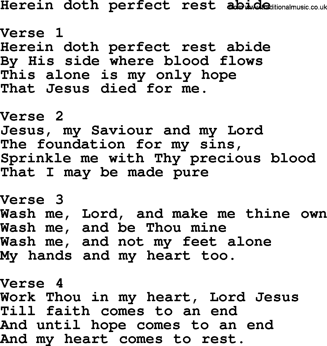 Apostolic and Pentecostal Hymns and Gospel Songs, Hymn: Herein Doth Perfect Rest Abide, Christian lyrics and PDF