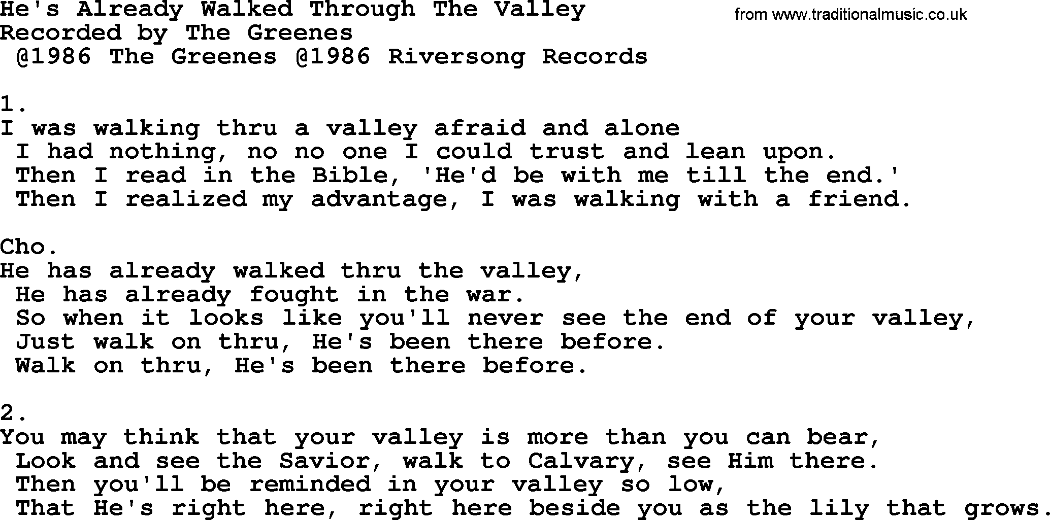 Apostolic & Pentecostal Hymns and Songs, Hymn: He's Already Walked Through The Valley lyrics and PDF