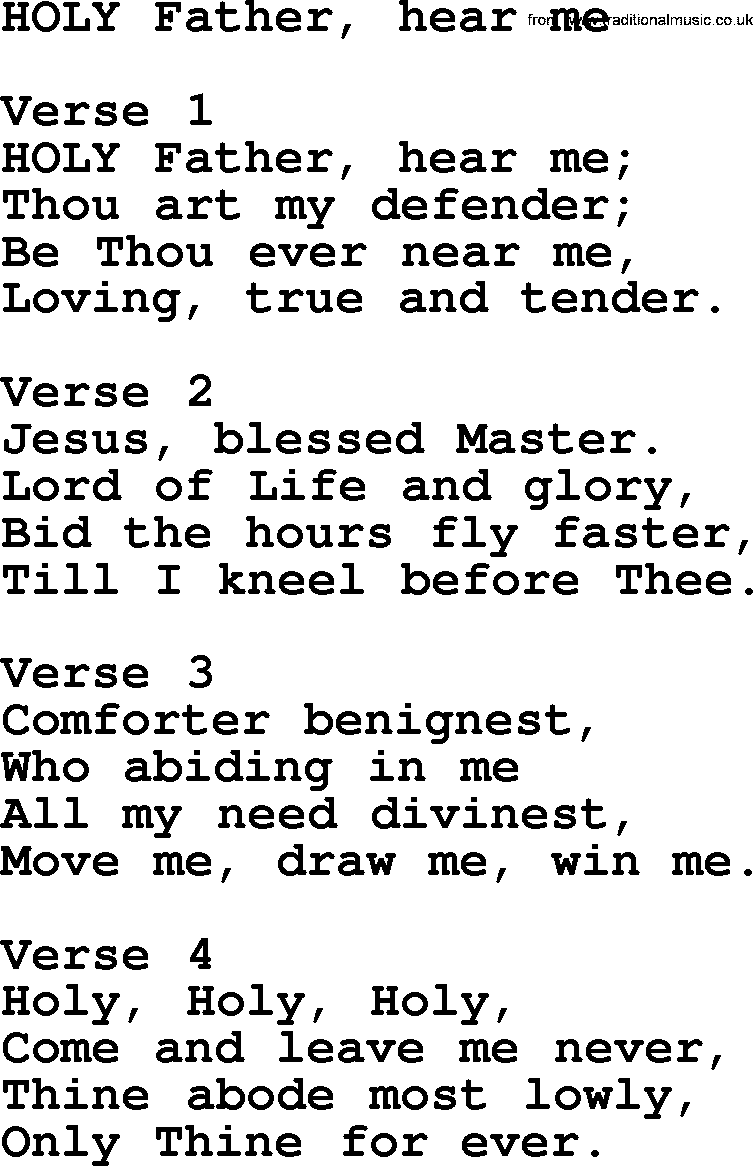 Apostolic and Pentecostal Hymns and Gospel Songs, Hymn: Holy Father, Hear Me, Christian lyrics and PDF