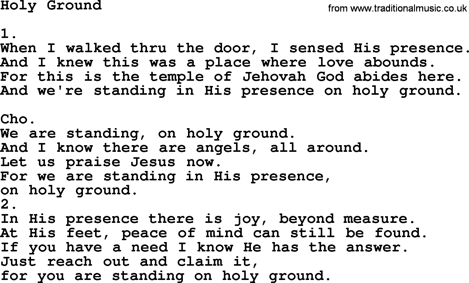 Apostolic & Pentecostal Hymns and Songs, Hymn: Holy Ground lyrics and PDF