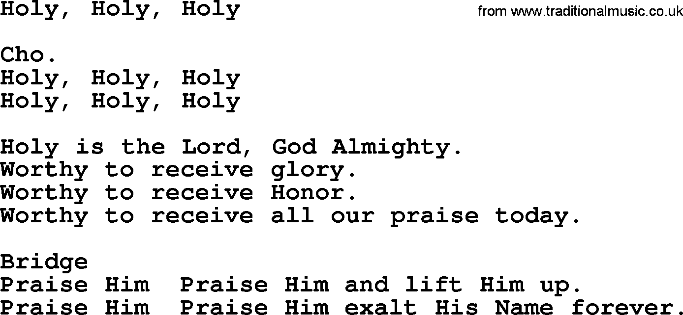 Apostolic & Pentecostal Hymns and Songs, Hymn: Holy, Holy, Holy lyrics and PDF