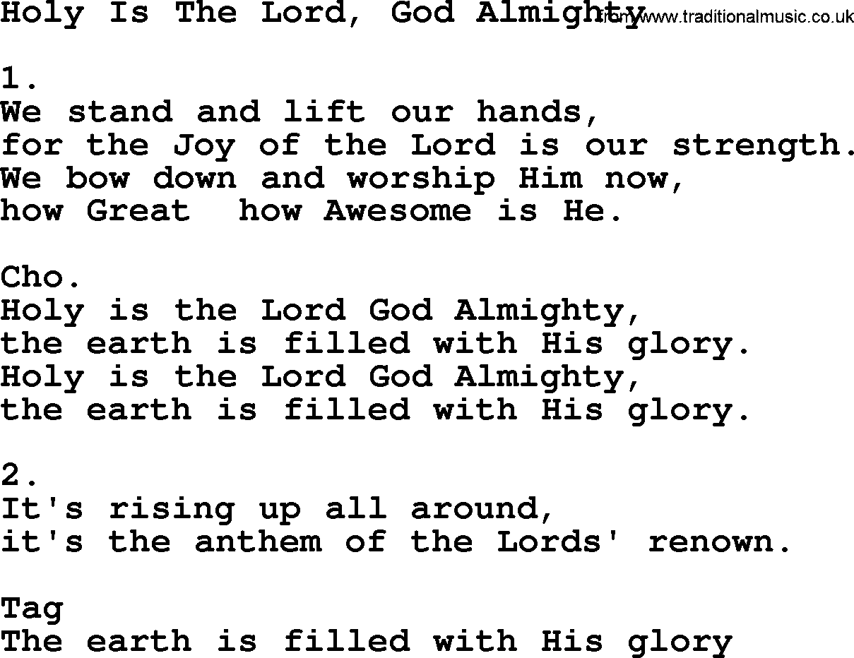 Apostolic & Pentecostal Hymns and Songs, Hymn: Holy Is The Lord, God Almighty lyrics and PDF
