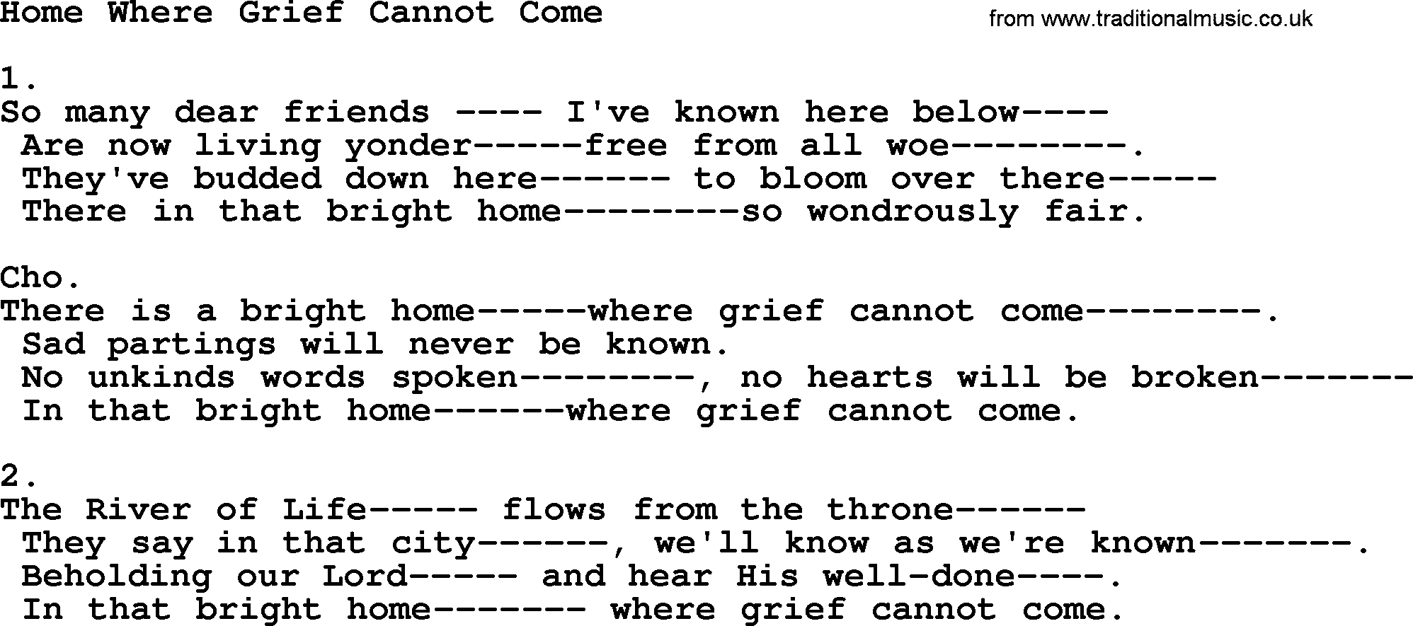 Apostolic & Pentecostal Hymns and Songs, Hymn: Home Where Grief Cannot Come lyrics and PDF