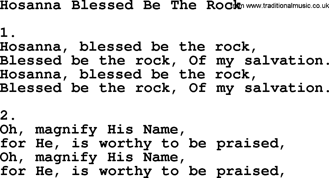 Apostolic & Pentecostal Hymns and Songs, Hymn: Hosanna Blessed Be The Rock lyrics and PDF