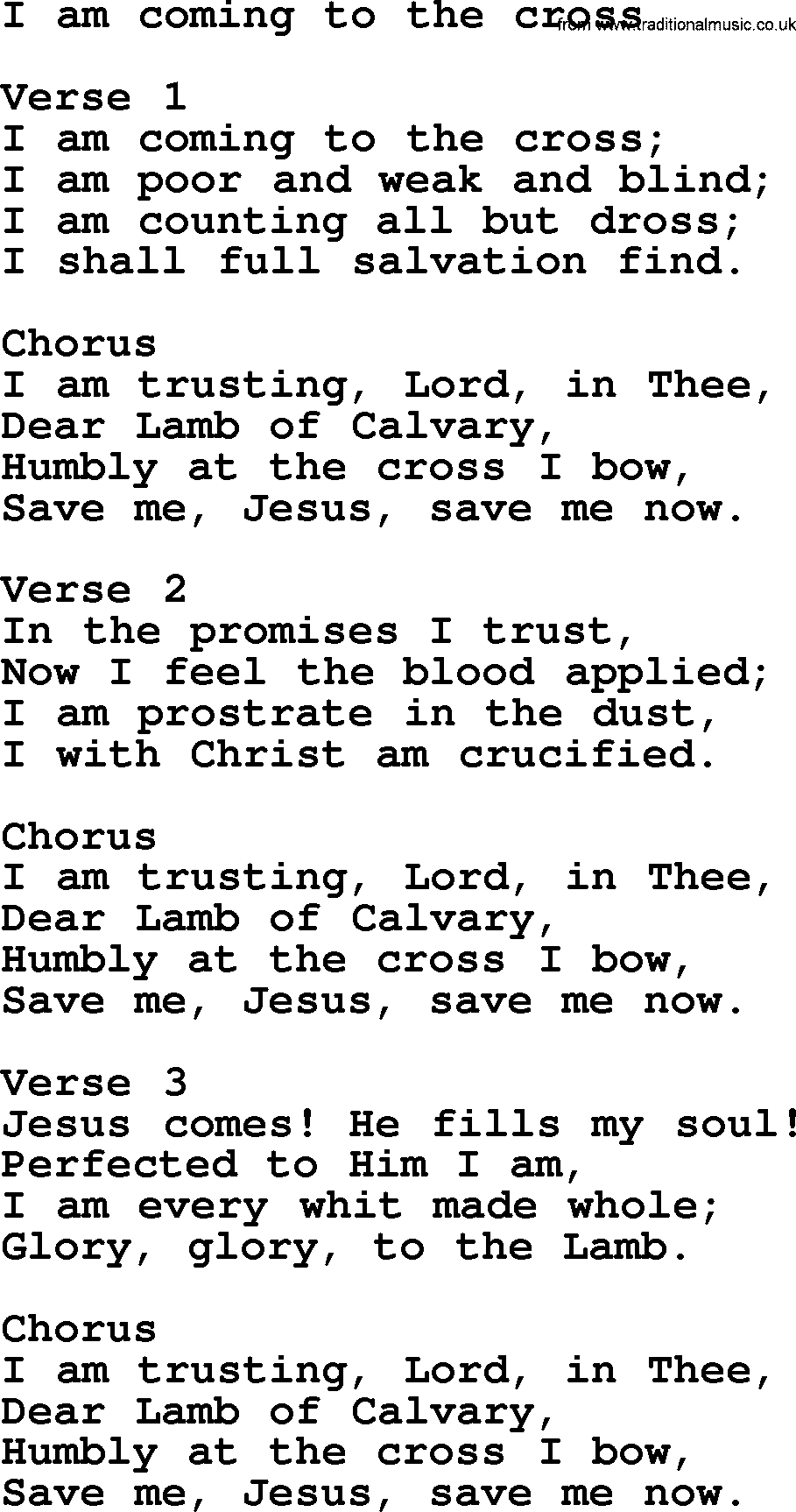 Apostolic and Pentecostal Hymns and Gospel Songs, Hymn: I Am Coming To The Cross, Christian lyrics and PDF