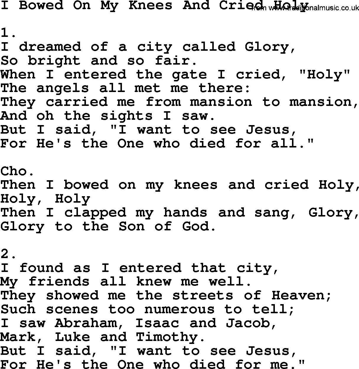 Apostolic & Pentecostal Hymns and Songs, Hymn: I Bowed On My Knees And Cried Holy lyrics and PDF