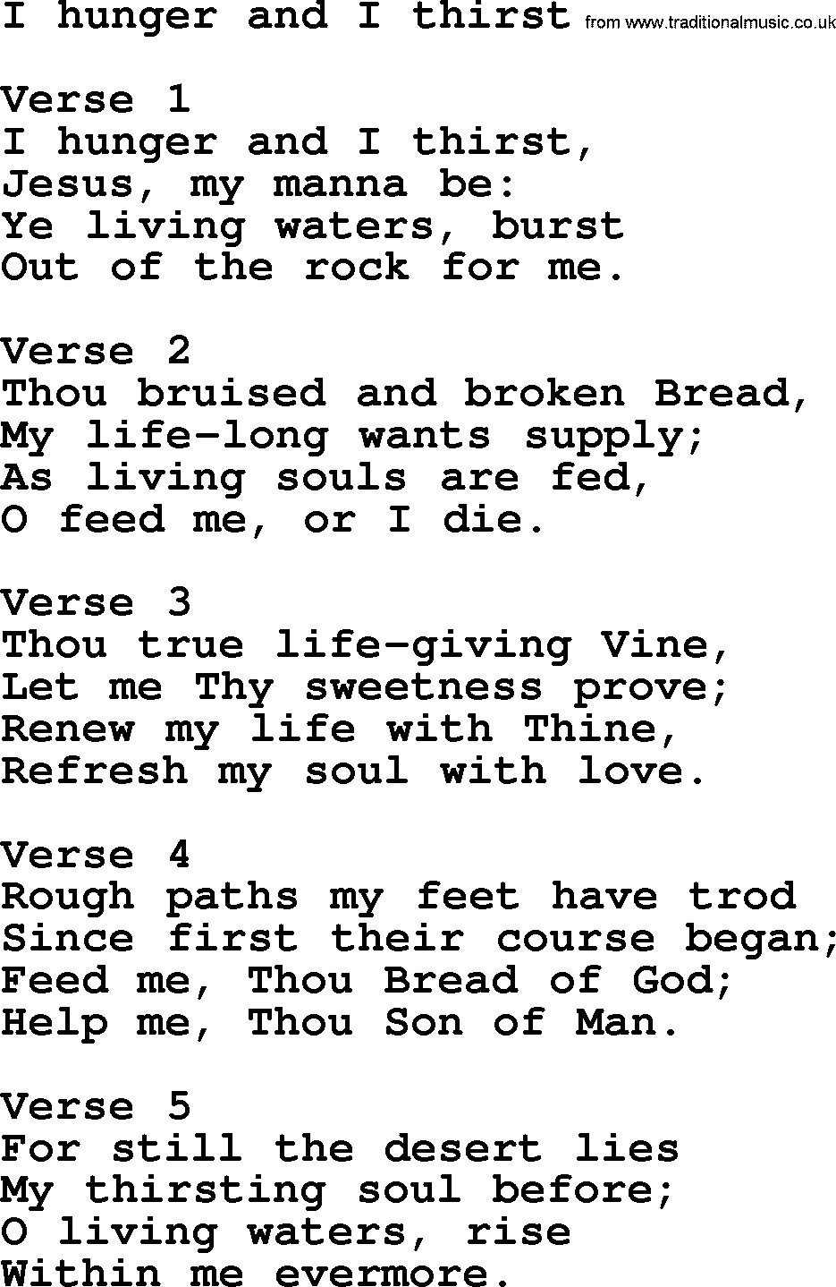 Apostolic and Pentecostal Hymns and Gospel Songs, Hymn: I Hunger And I Thirst, Christian lyrics and PDF