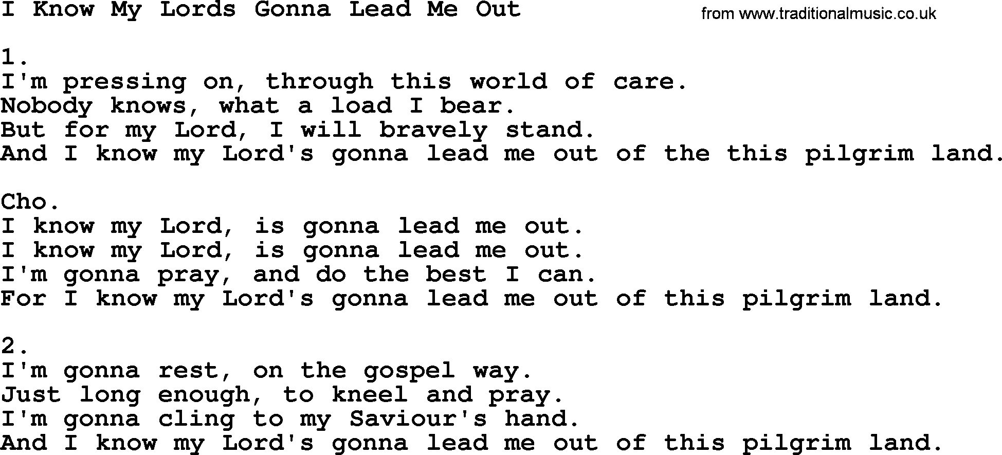 Apostolic & Pentecostal Hymns and Songs, Hymn: I Know My Lords Gonna Lead Me Out lyrics and PDF