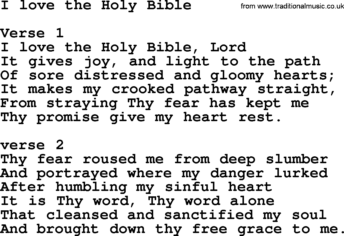 Apostolic and Pentecostal Hymns and Gospel Songs, Hymn: I Love The Holy Bible, Christian lyrics and PDF