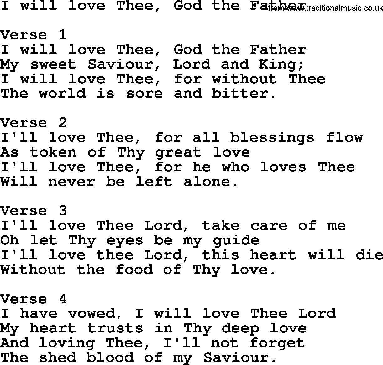 Apostolic and Pentecostal Hymns and Gospel Songs, Hymn: I Will Love Thee, God The Father, Christian lyrics and PDF