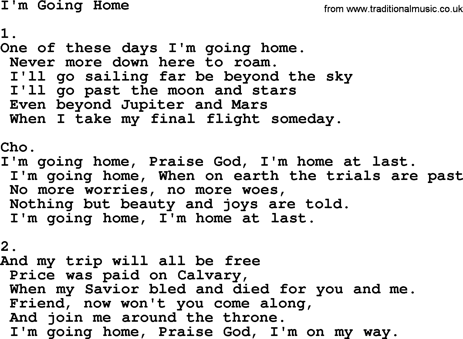 Apostolic & Pentecostal Hymns and Songs, Hymn: I'm Going Home lyrics and PDF