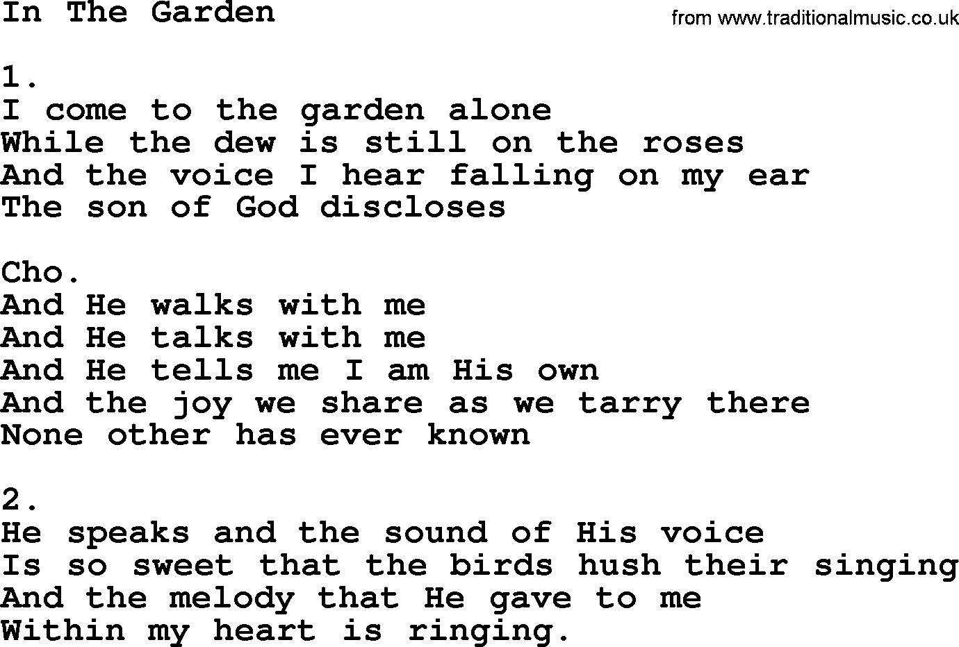 Apostolic & Pentecostal Hymns and Songs, Hymn: In The Garden lyrics and PDF
