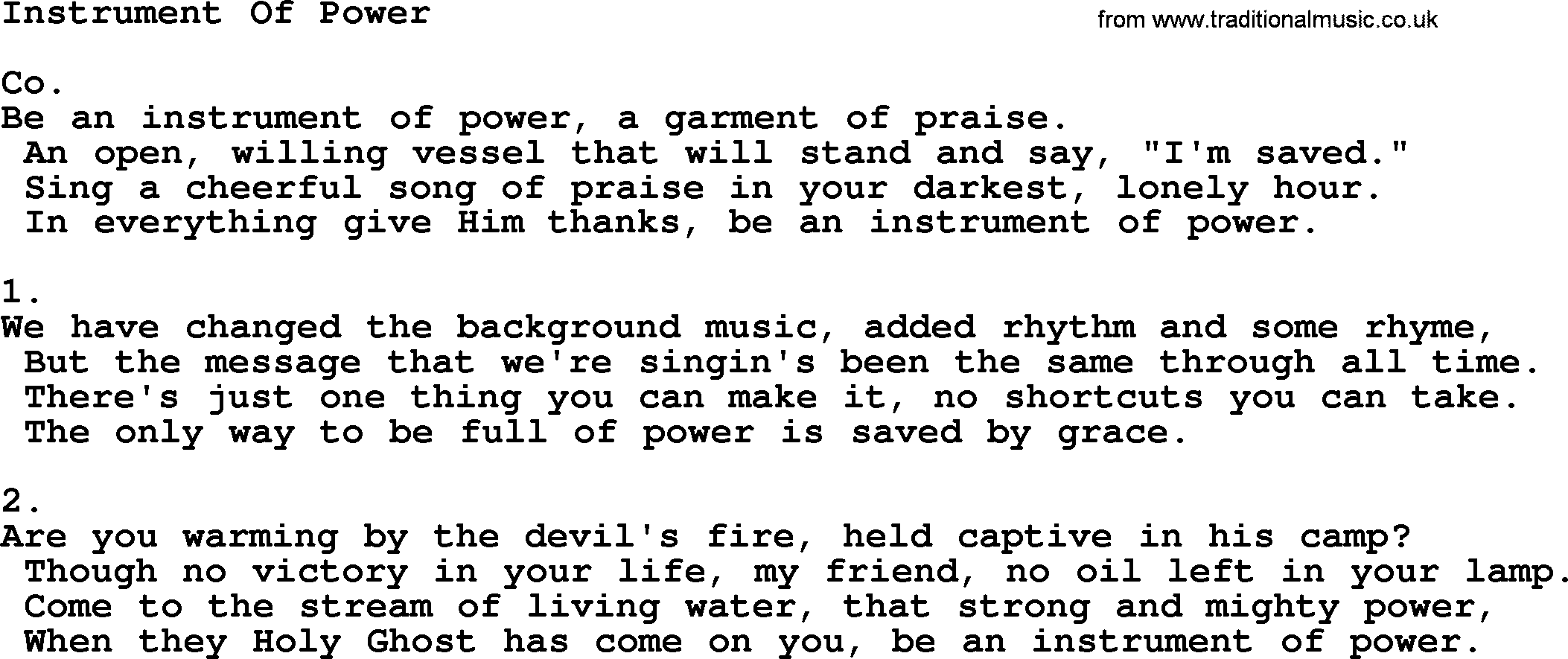 Apostolic & Pentecostal Hymns and Songs, Hymn: Instrument Of Power lyrics and PDF