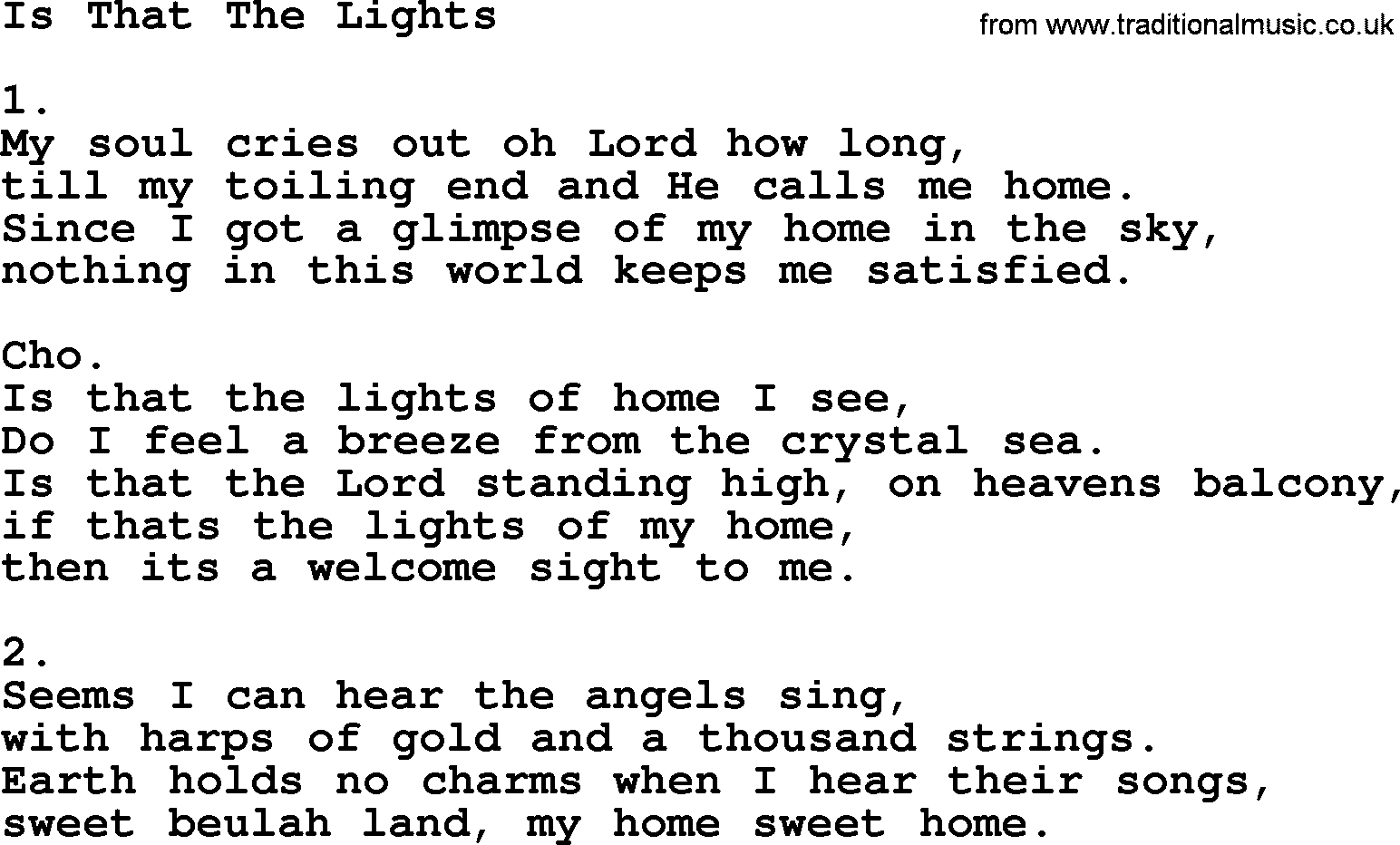 Apostolic & Pentecostal Hymns and Songs, Hymn: Is That The Lights lyrics and PDF