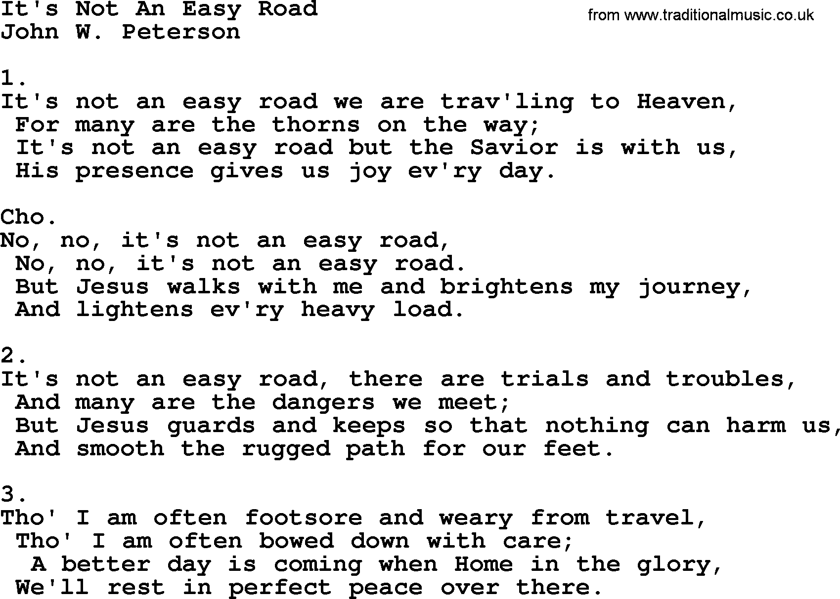 Apostolic & Pentecostal Hymns and Songs, Hymn: It's Not An Easy Road lyrics and PDF