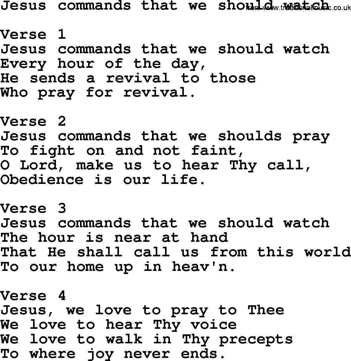 Apostolic and Pentecostal Hymns and Gospel Songs, Hymn: Jesus Commands That We Should Watch, Christian lyrics and PDF