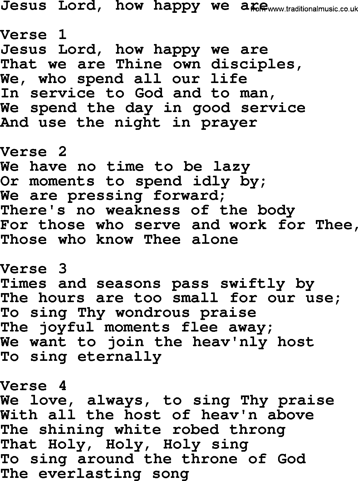 Apostolic and Pentecostal Hymns and Gospel Songs, Hymn: Jesus Lord, How Happy We Are, Christian lyrics and PDF