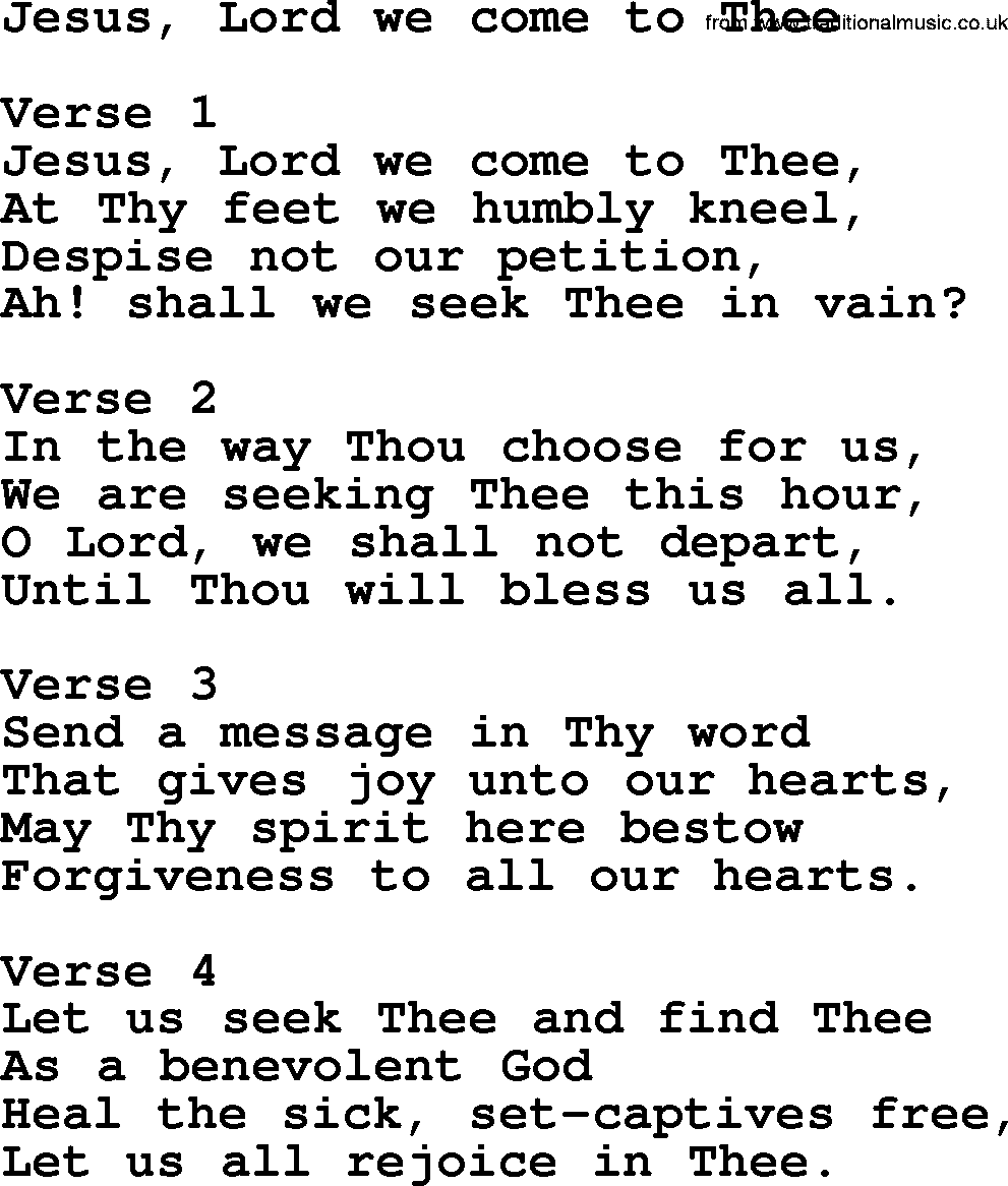 Apostolic and Pentecostal Hymns and Gospel Songs, Hymn: Jesus, Lord We Come To Thee, Christian lyrics and PDF