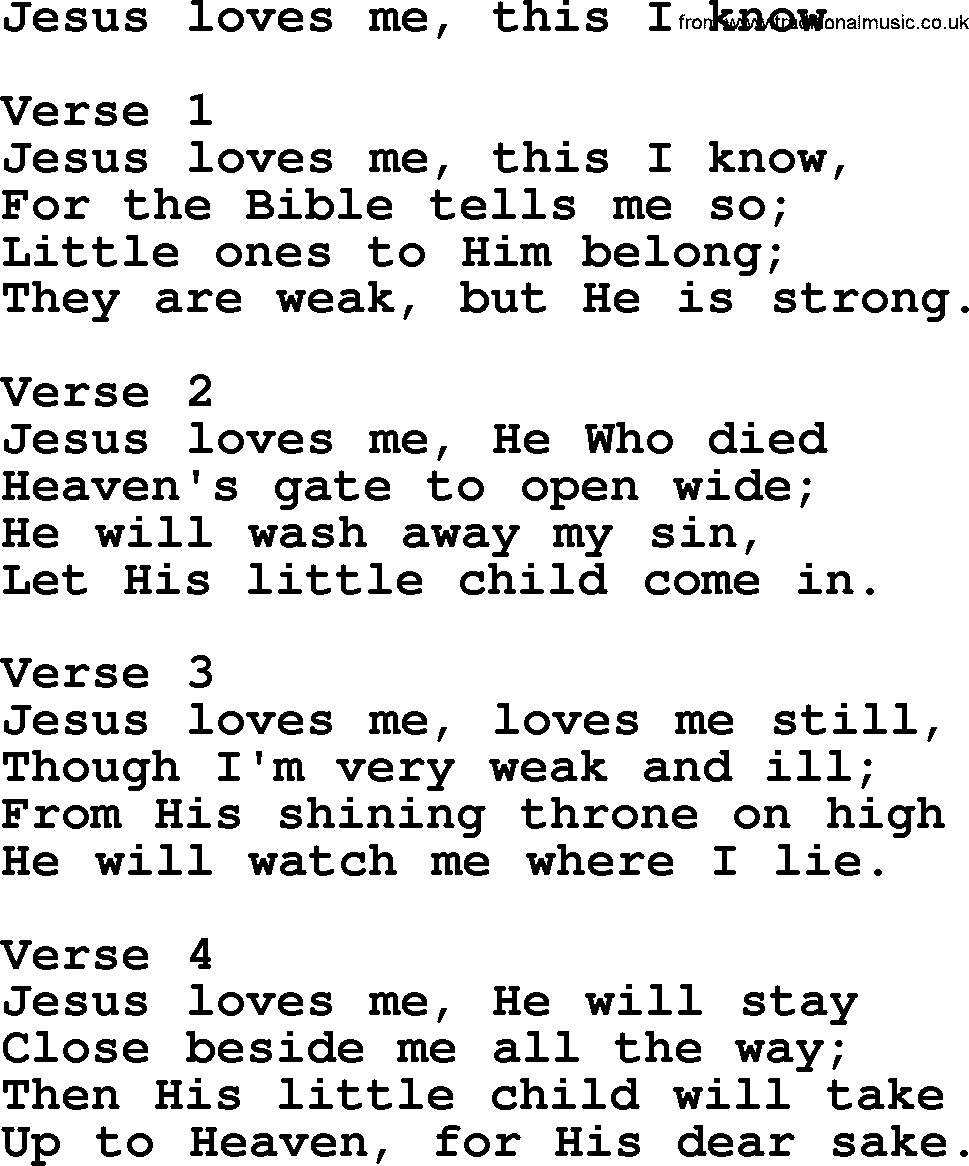 Apostolic and Pentecostal Hymns and Gospel Songs, Hymn: Jesus Loves Me, This I Know, Christian lyrics and PDF
