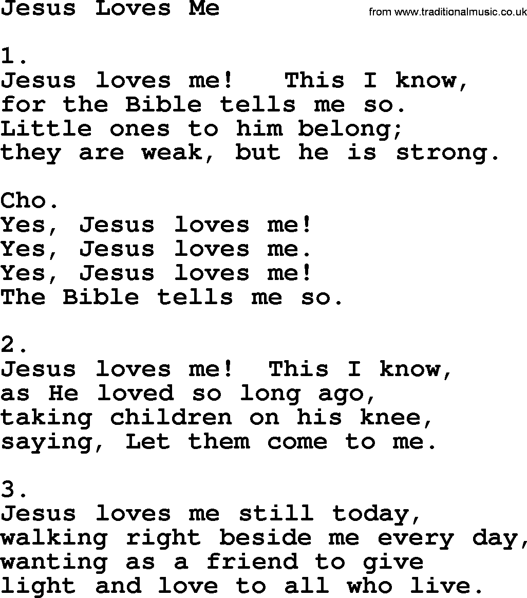 Apostolic & Pentecostal Hymns and Songs, Hymn: Jesus Loves Me lyrics and PDF