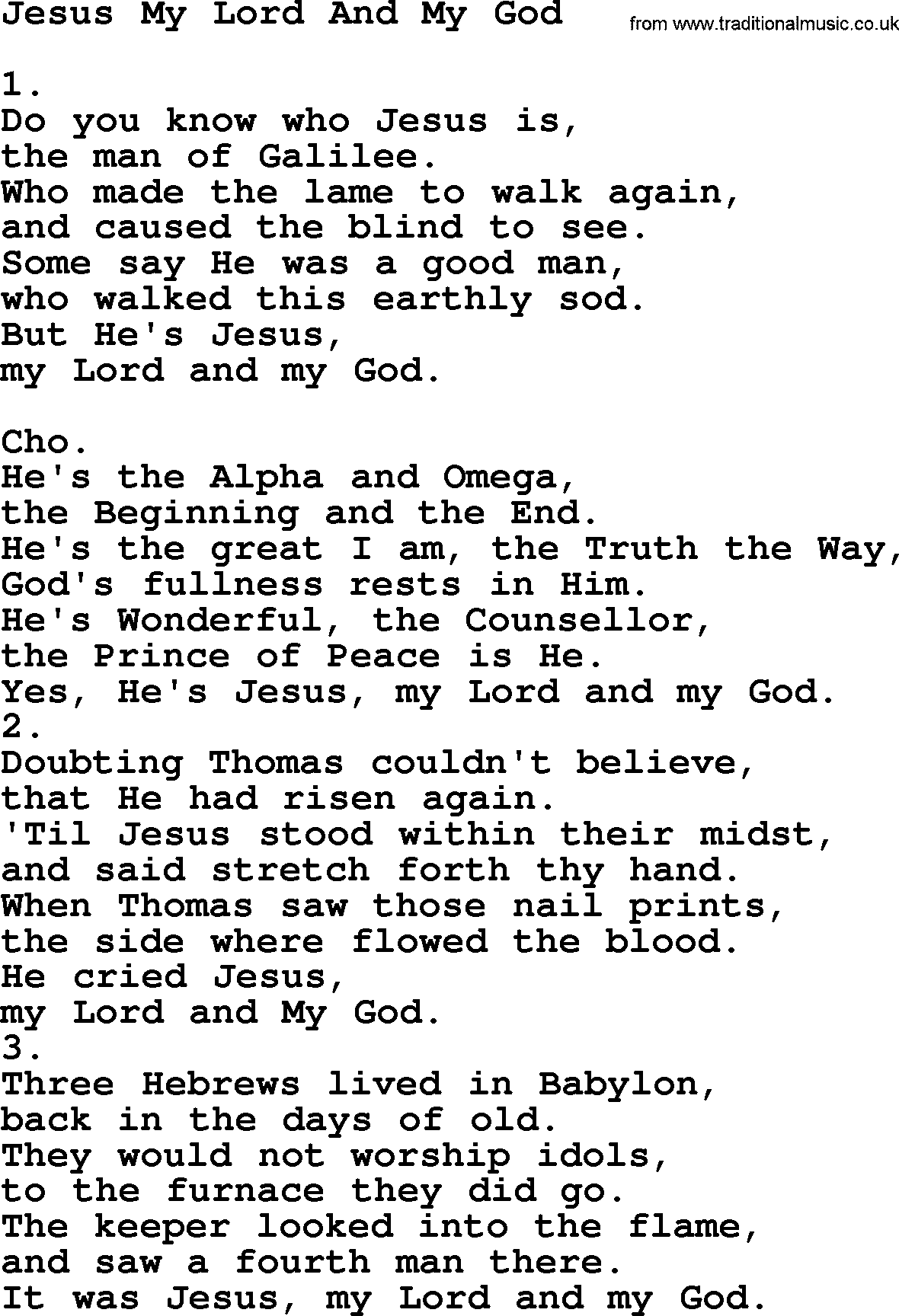 Apostolic & Pentecostal Hymns and Songs, Hymn: Jesus My Lord And My God lyrics and PDF