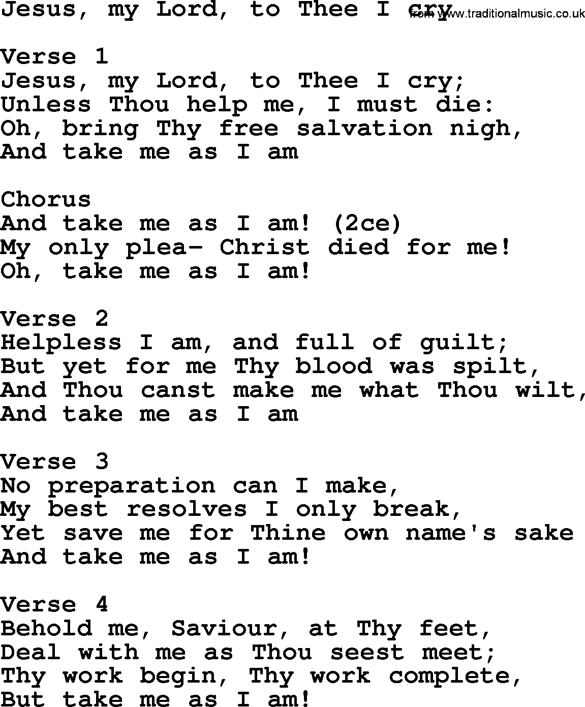 Apostolic and Pentecostal Hymns and Gospel Songs, Hymn: Jesus, My Lord, To Thee I Cry, Christian lyrics and PDF