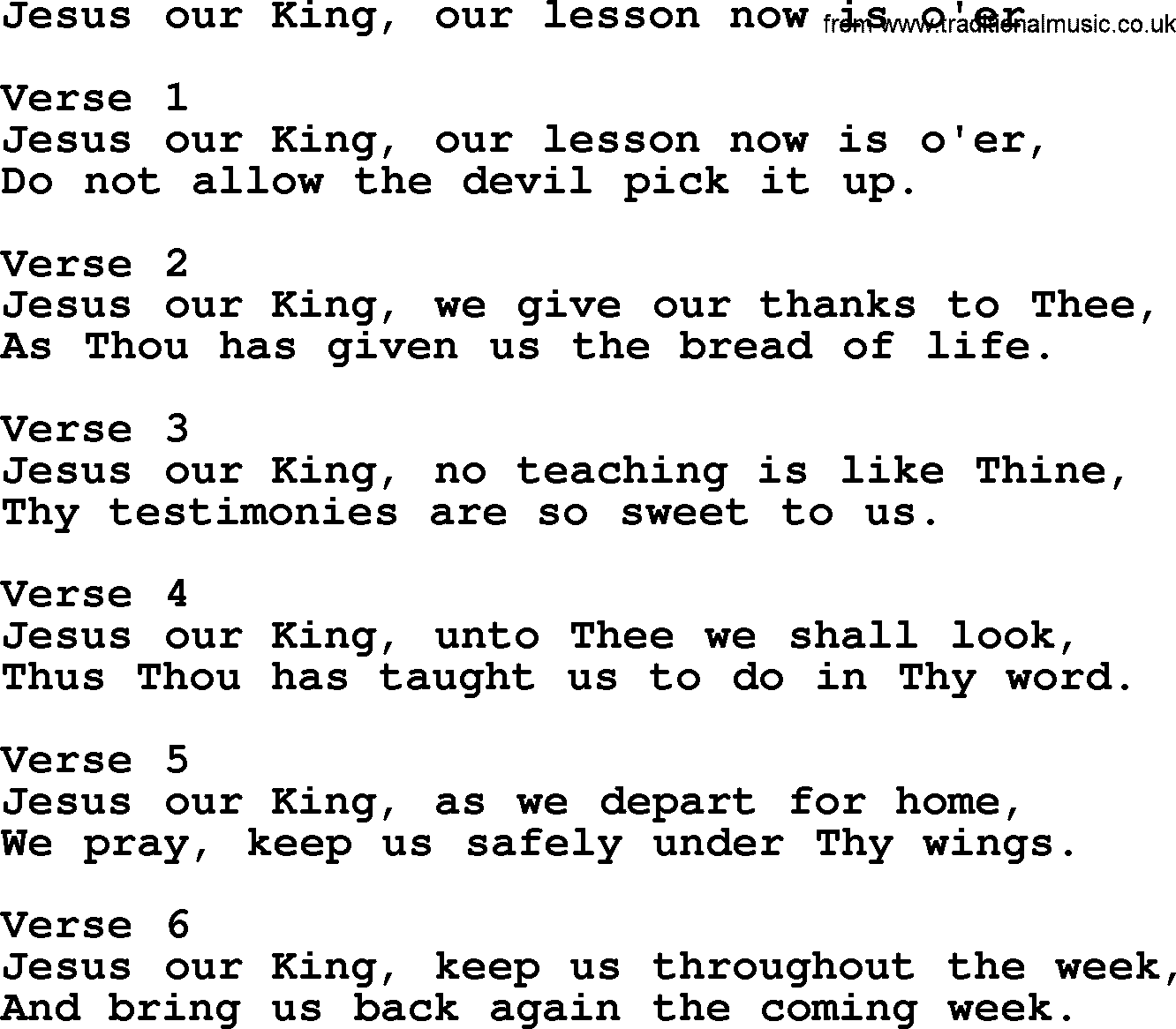 Apostolic and Pentecostal Hymns and Gospel Songs, Hymn: Jesus Our King, Our Lesson Now Is O'er, Christian lyrics and PDF