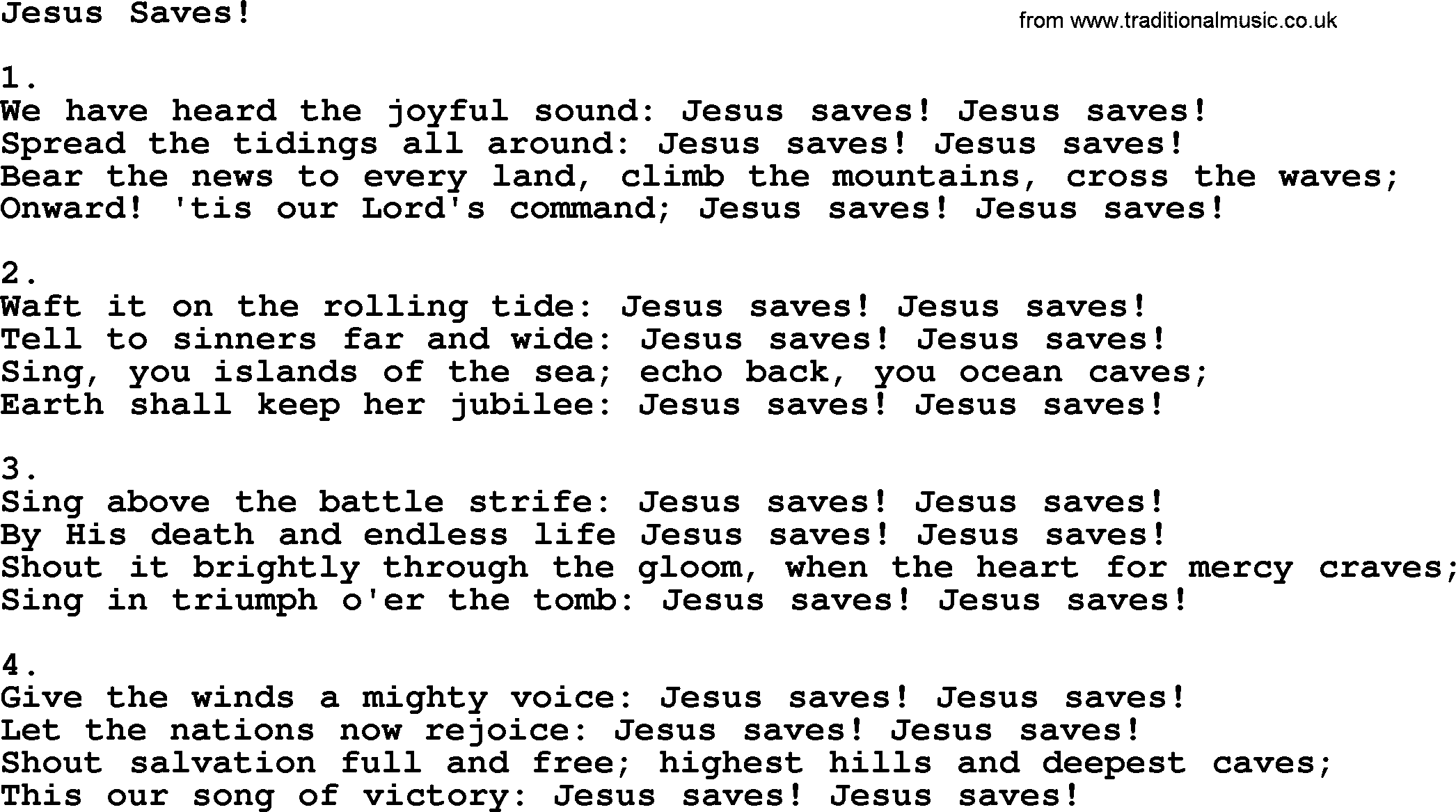 Apostolic & Pentecostal Hymns and Songs, Hymn: Jesus Saves! lyrics and PDF