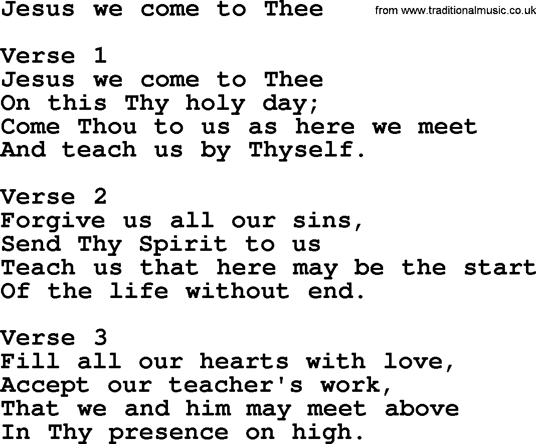 Apostolic and Pentecostal Hymns and Gospel Songs, Hymn: Jesus We Come To Thee, Christian lyrics and PDF