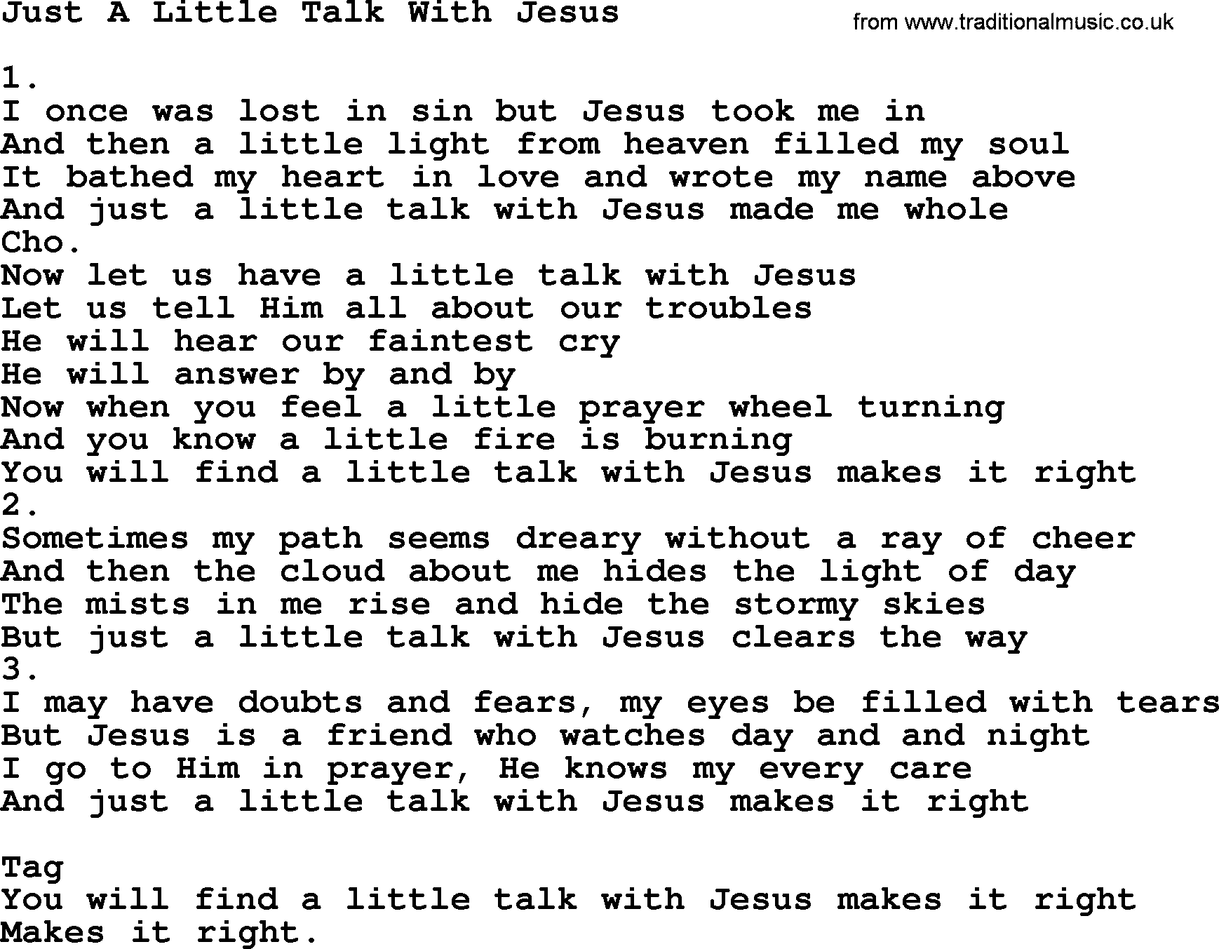 Apostolic & Pentecostal Hymns and Songs, Hymn: Just A Little Talk With Jesus lyrics and PDF