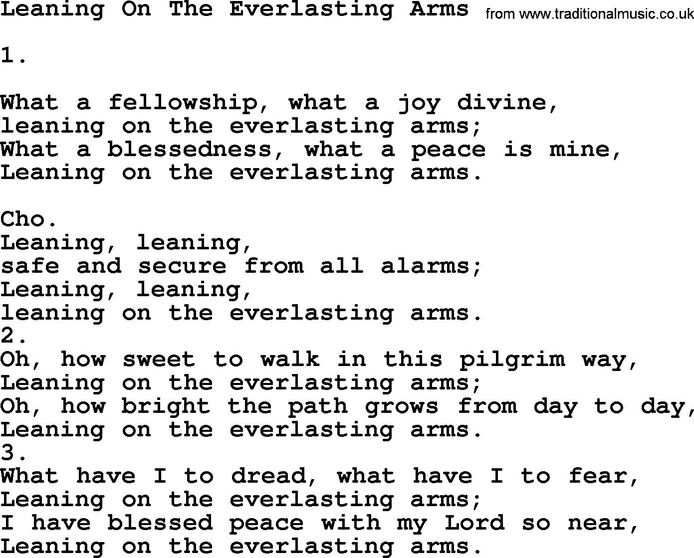Apostolic & Pentecostal Hymns and Songs, Hymn: Leaning On The Everlasting Arms lyrics and PDF