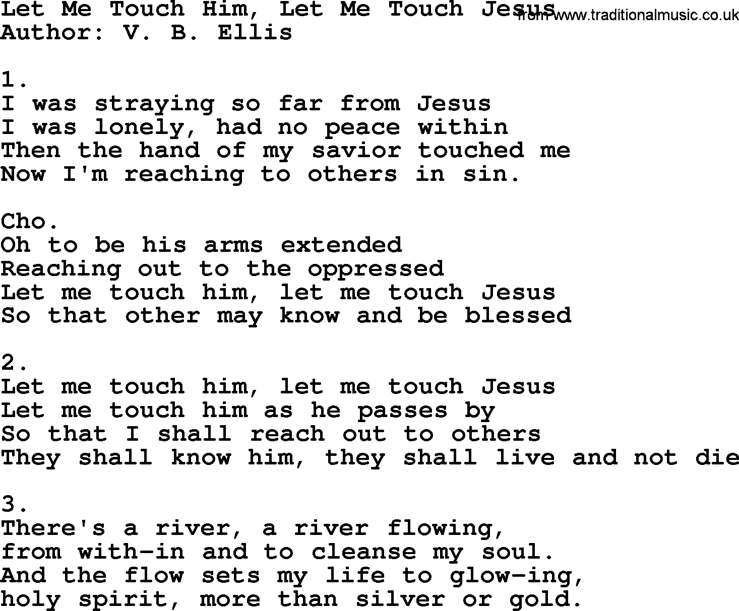 Apostolic & Pentecostal Hymns and Songs, Hymn: Let Me Touch Him, Let Me Touch Jesus lyrics and PDF