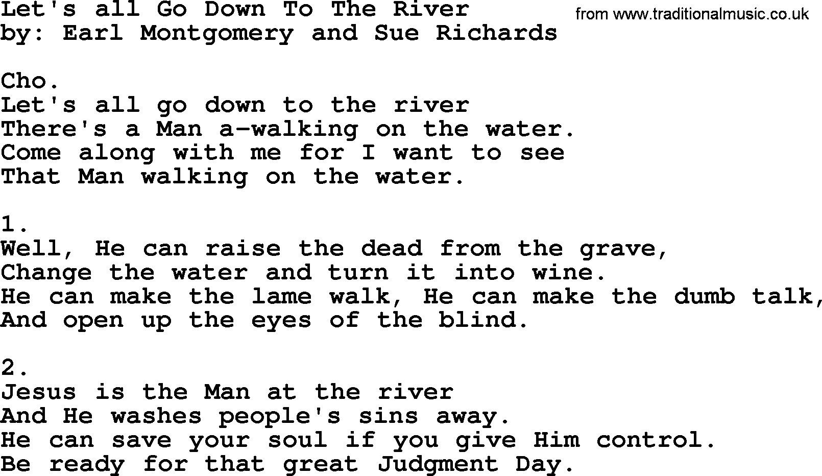 Apostolic & Pentecostal Hymns and Songs, Hymn: Let's all Go Down To The River lyrics and PDF