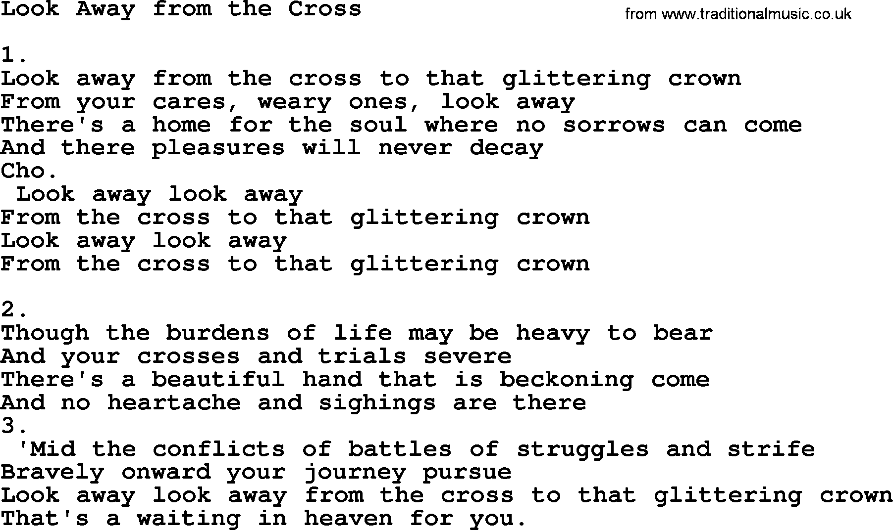 Apostolic & Pentecostal Hymns and Songs, Hymn: Look Away from the Cross lyrics and PDF