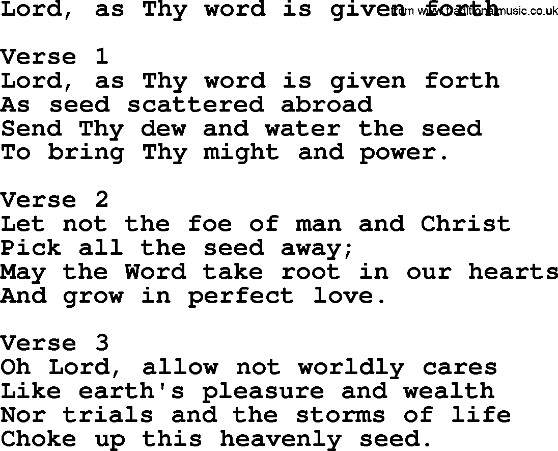 Apostolic and Pentecostal Hymns and Gospel Songs, Hymn: Lord, As Thy Word Is Given Forth, Christian lyrics and PDF
