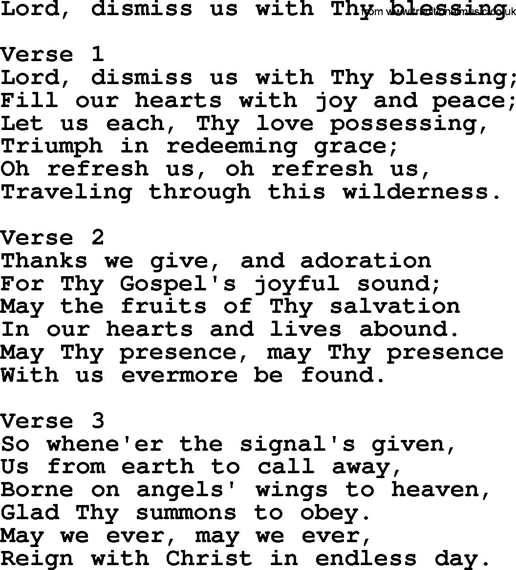 Apostolic and Pentecostal Hymns and Gospel Songs, Hymn: Lord, Dismiss Us With Thy Blessing, Christian lyrics and PDF