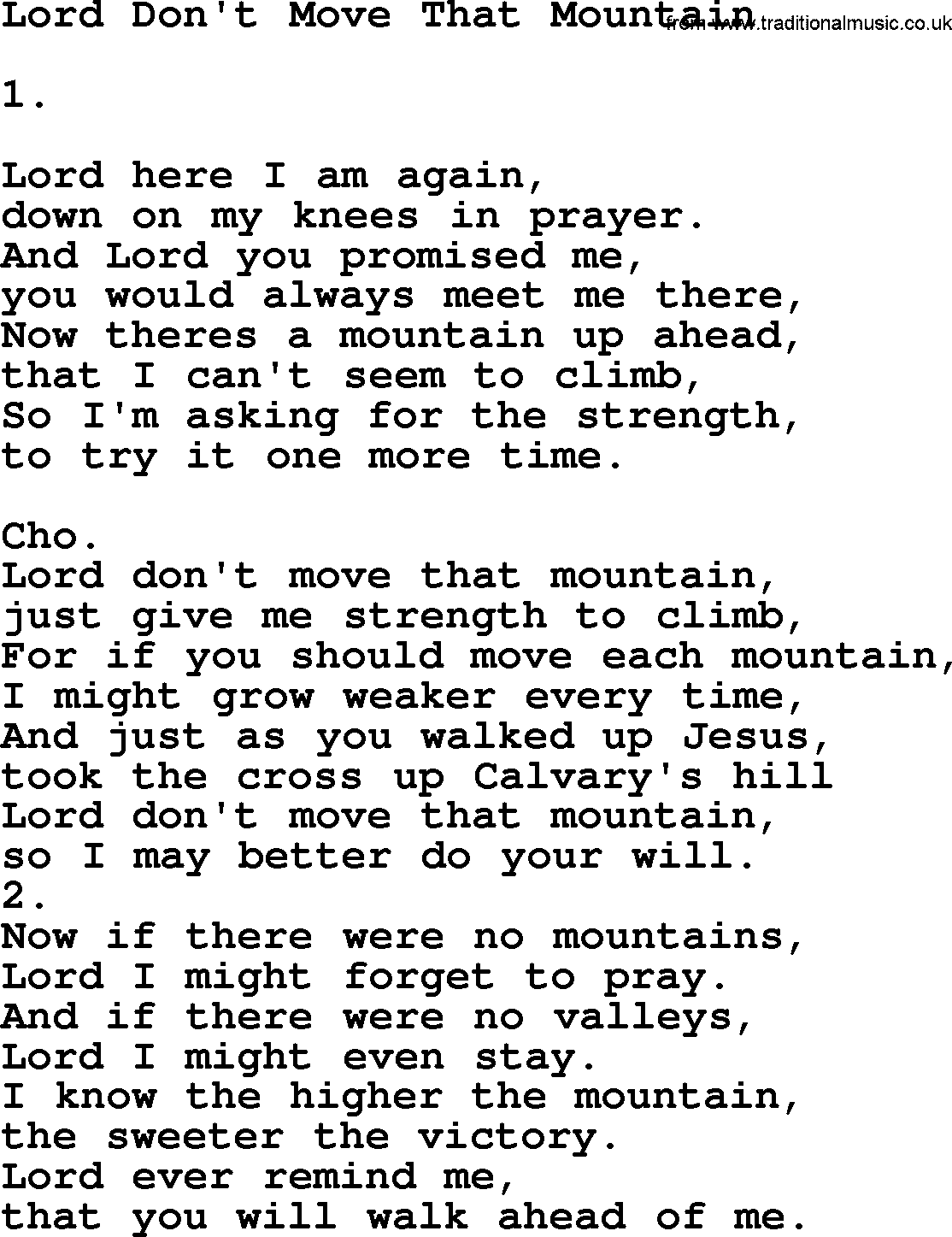 Apostolic & Pentecostal Hymns and Songs, Hymn: Lord Don't Move That Mountain lyrics and PDF