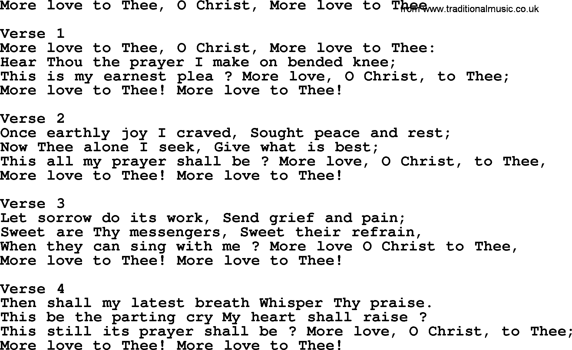 Apostolic and Pentecostal Hymns and Gospel Songs, Hymn: More Love To Thee, O Christ, More Love To Thee, Christian lyrics and PDF