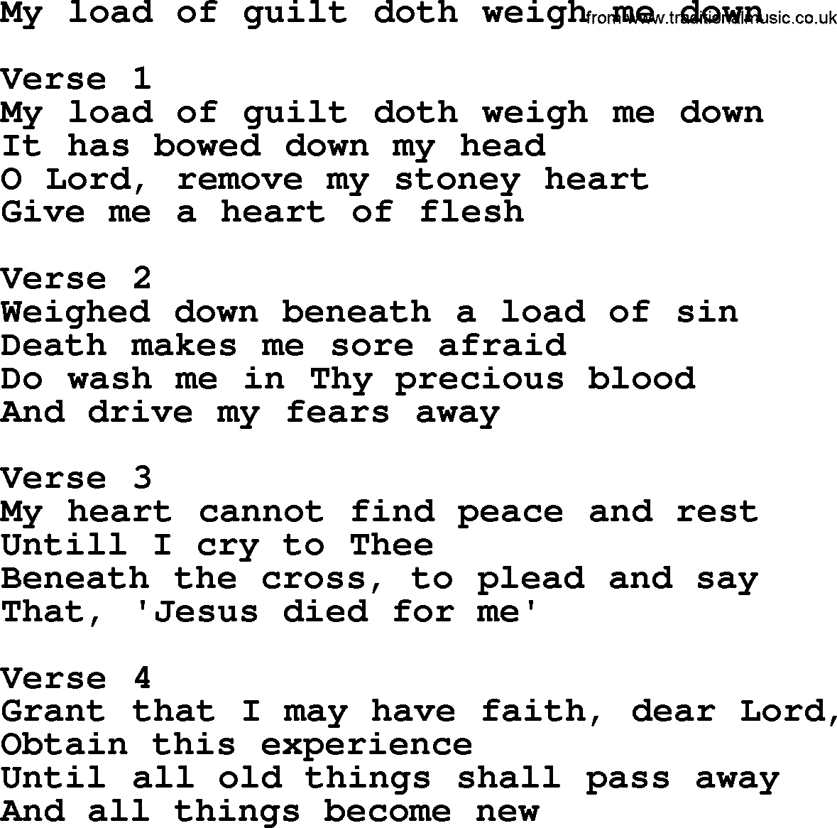 Apostolic and Pentecostal Hymns and Gospel Songs, Hymn: My Load Of Guilt Doth Weigh Me Down, Christian lyrics and PDF