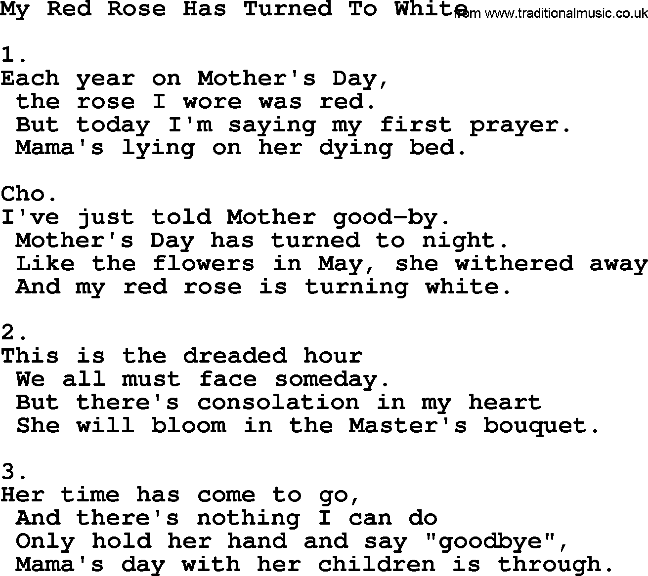 Apostolic & Pentecostal Hymns and Songs, Hymn: My Red Rose Has Turned To White lyrics and PDF