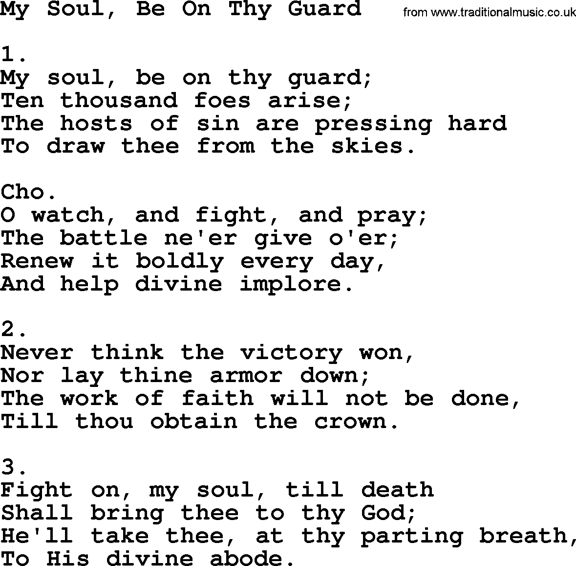 Apostolic & Pentecostal Hymns and Songs, Hymn: My Soul, Be On Thy Guard lyrics and PDF