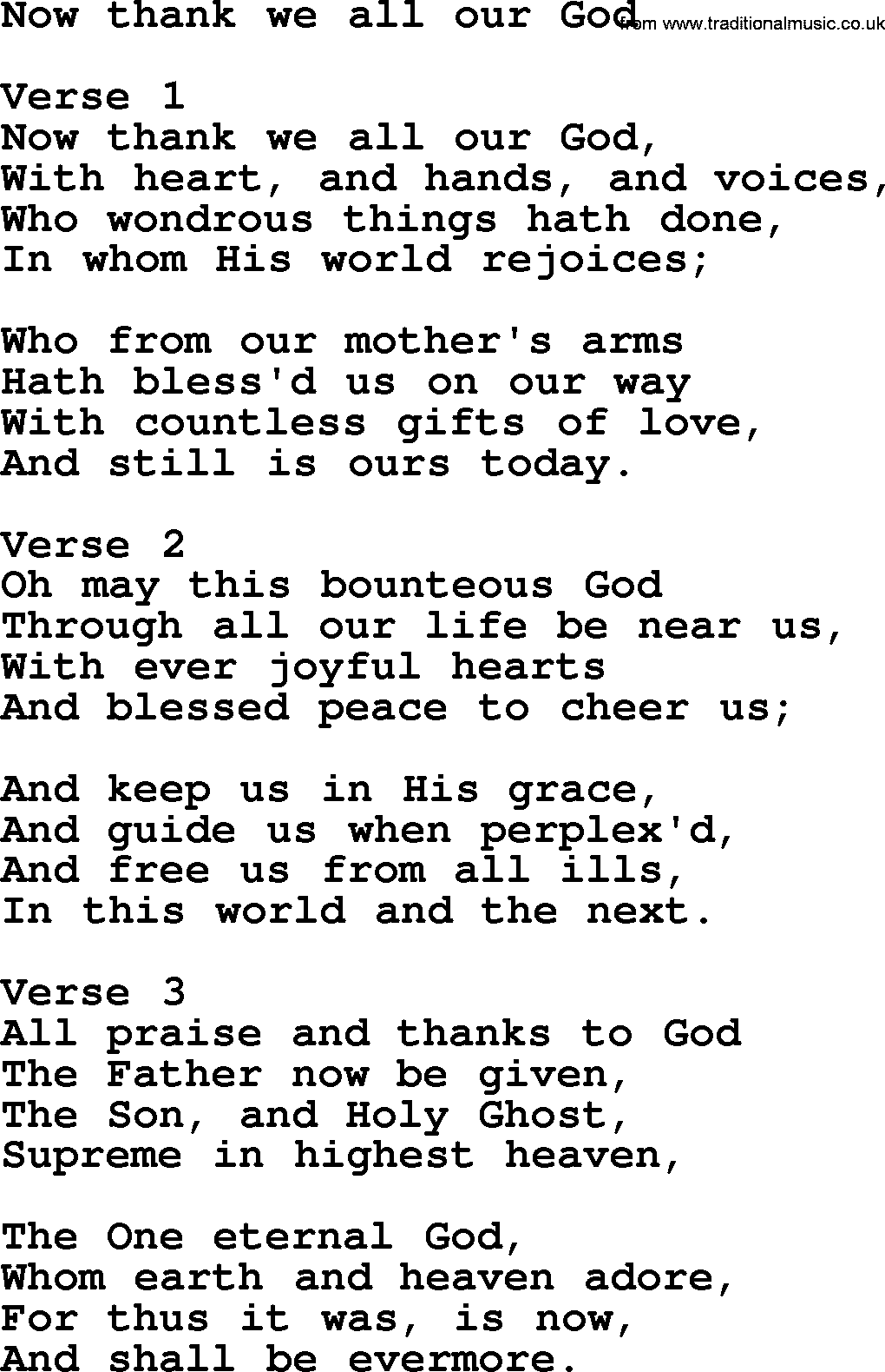 Apostolic and Pentecostal Hymns and Gospel Songs, Hymn: Now Thank We All Our God, Christian lyrics and PDF