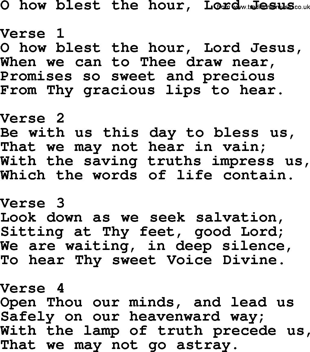 Apostolic and Pentecostal Hymns and Gospel Songs, Hymn: O How Blest The Hour, Lord Jesus, Christian lyrics and PDF